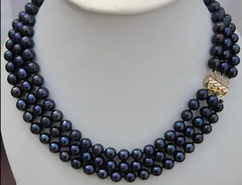 

3 ROW AAA 8-9 MM BLACK PEARL NECKLACE 18 INCH YELLOW CLASP