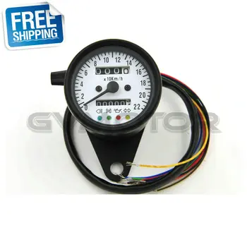 

60MM Mechanical odometer speedometer +4 ADDITIONAL FEATURES White face/Black Housing/White LED with Indicator Lights 0-220 KM/H