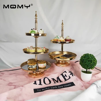 

Wholesale Wedding Golden Dessert Metal 2, 3 Tier Birthday Decoration Acrylic Mirror Cake Stand