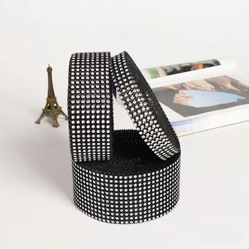 

REDJCK 5 Yards\lot Black Silver Plastic Diamond Rhinestone Mesh Wrap Ribbon For Wedding Event Party Decoration DIY Accessories
