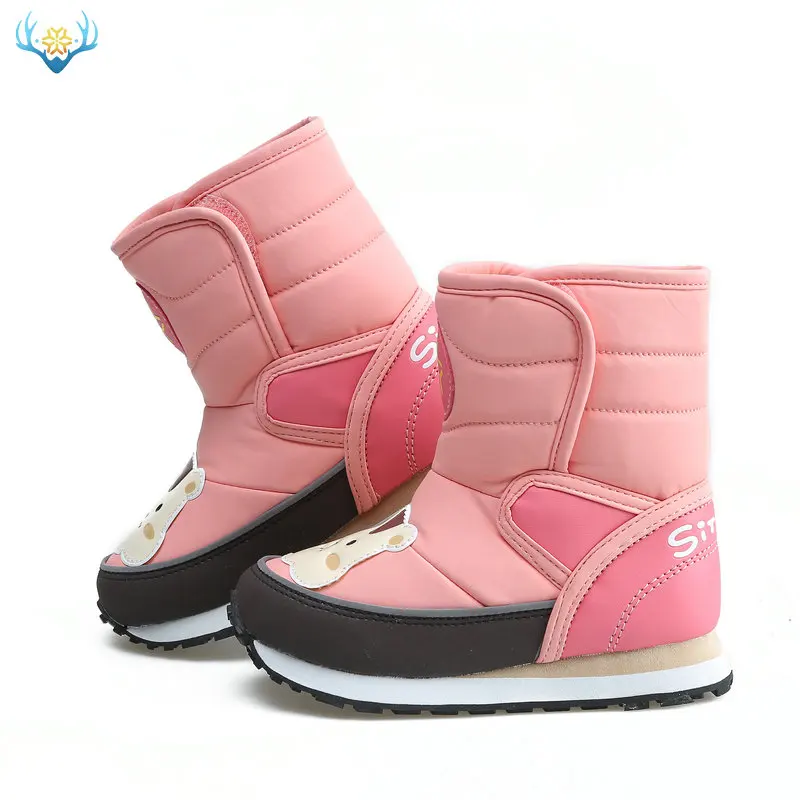 Girls pink boots mid-calf kids 3 4 5 6 7 years old cute looking warm late autumn and winter boots waterproof PU upper free shipp