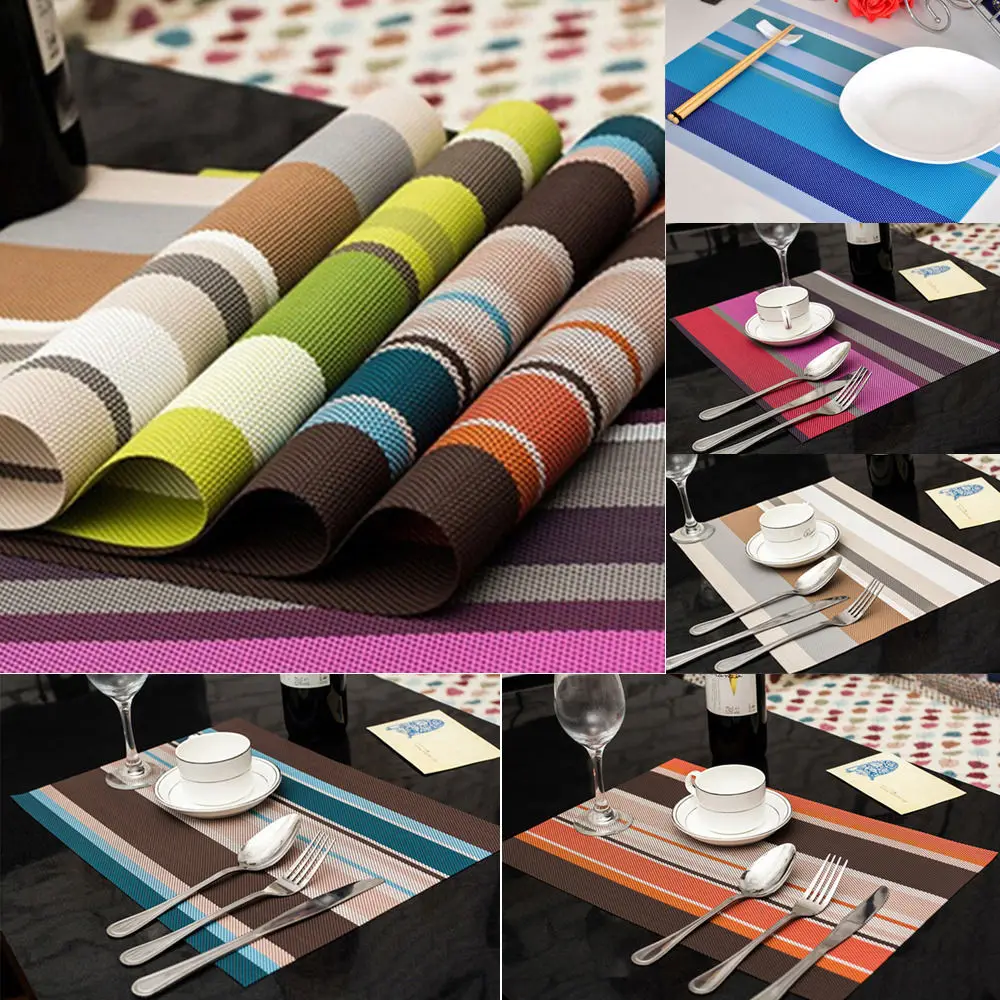 

6PCS New Pvc Striped Insulation Kitchen Placemats Coasters Insulation Western Dining Table Colour Mats Sales