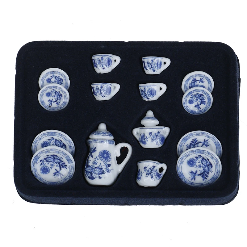 15PCS Scale 1/12 Miniature Kitchen Accessories Flower Patten Porcelain Coffee Tea Cups Ceramic Tableware | Игрушки и хобби