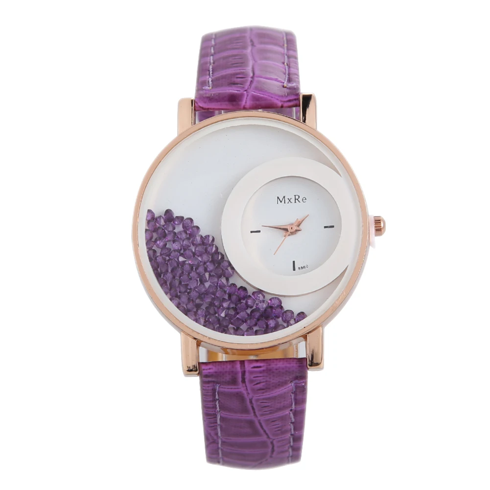 

Fashion Women Quicksand Faux Leather Band Bracelet Round Dial Analog Wrist Watch