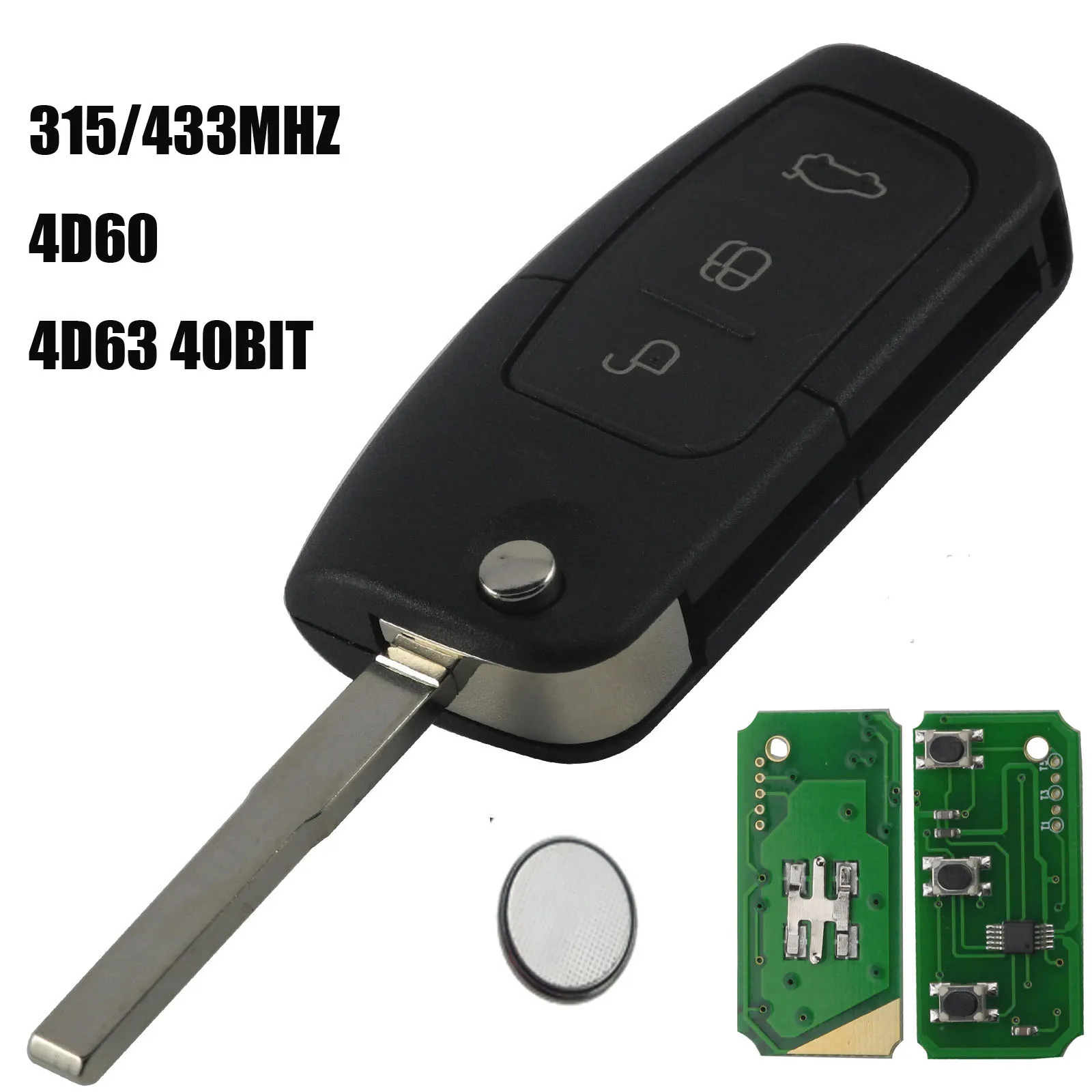 

jingyuqin 433MHz 4D63 40bit 80bit 3 Button Flip Folding Remote Control car Key for Ford Focus 2013 Fob Case HU101 Blade