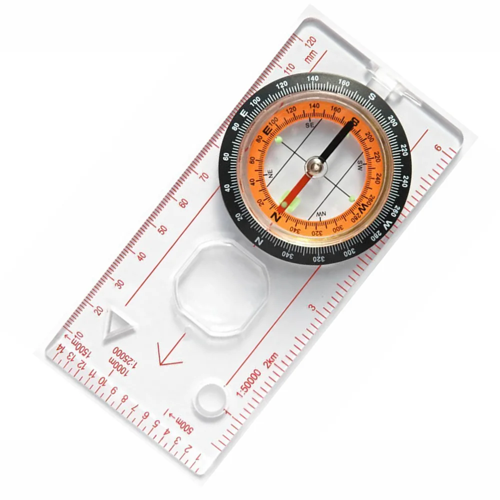 

Multifunction Ruler Compass Outdoor Map Scale Magnifier W/ Strap Camping Hiking