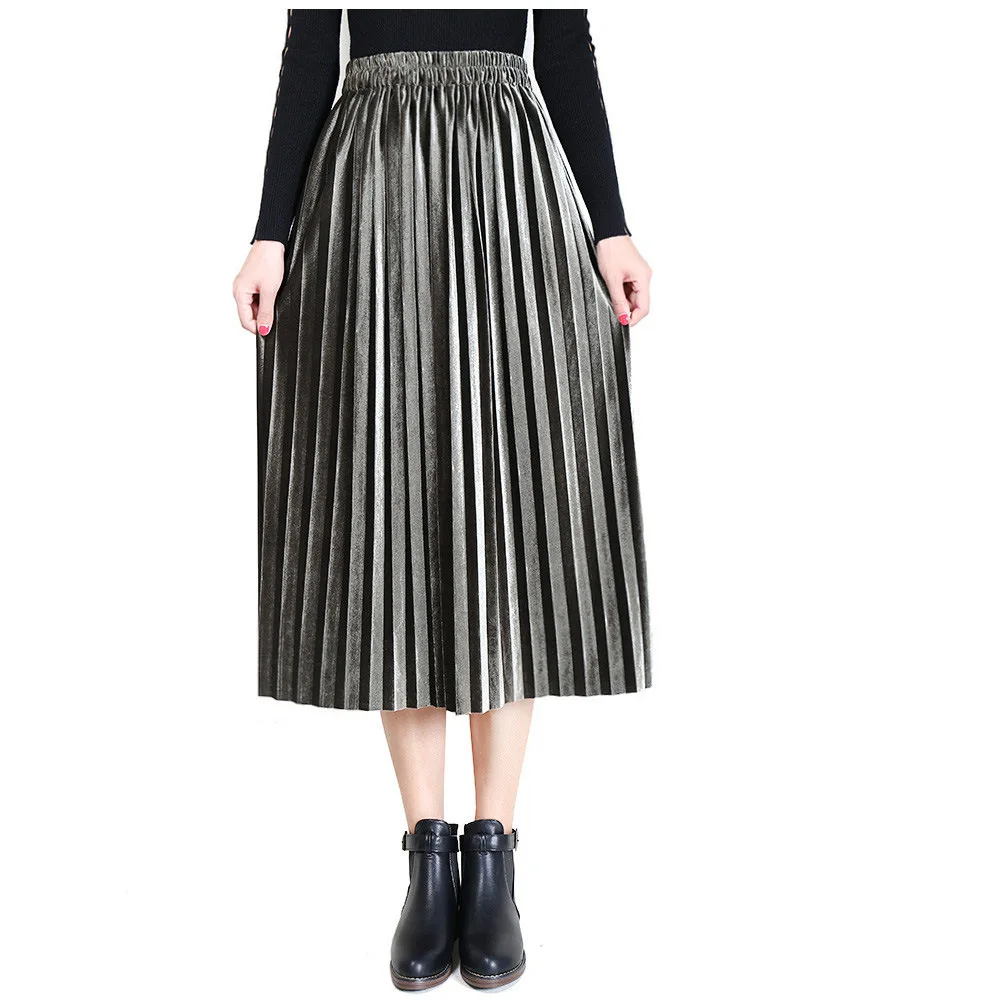 Women A-Line Pleated Midi Skirt