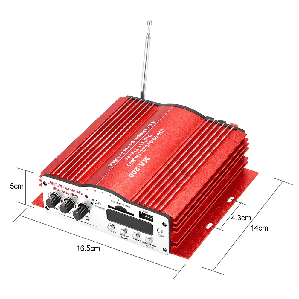 MA200 4 канала Hi-Fi аудио усилитель звука автомобильный сабвуфер MP3 Динамик поддержкой USB, SD карт памяти, fm-радио