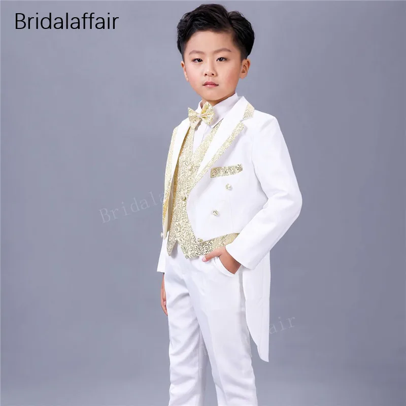 Прекрасные торжественные костюмы для мальчиков на свадьбу в английском стиле, детские белые вечерние смокинги, детские костюмы из 3 предметов, фрак(куртка+ штаны+ жилет