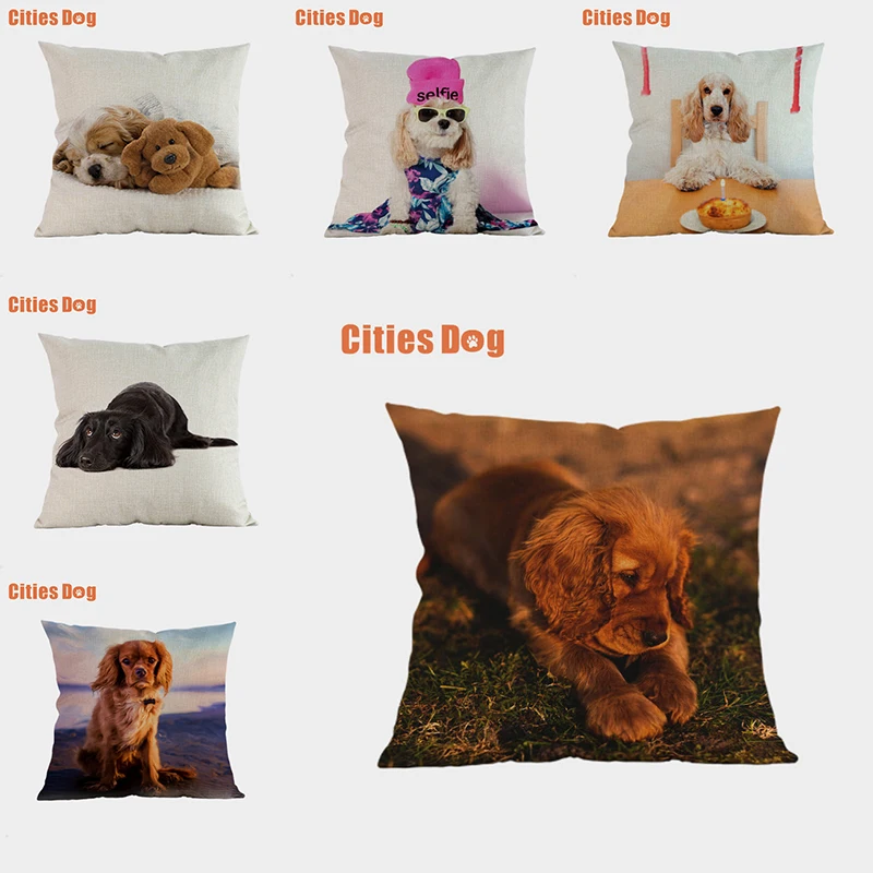 

American Cocker Spaniel Dog Decorative Cushion cover Pillows coussin Animal dogs linen Car sofa throw Pillow cover almofada