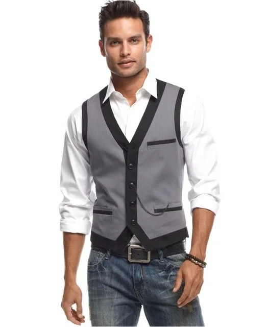 

2018 New Design Gray And Black Vest For Men Wedding Prom Dinner Suit Waistcoats Mens Vests Custom Made colete masculino terno