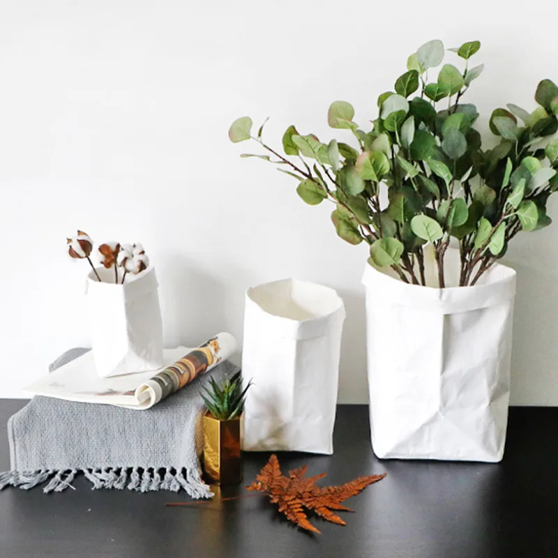 White Flower Pot Six Size Washable Multifunction Kraft Paper Bag Plant