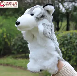 Кэндис Го! Новый стиль супер милые животные серый волк плюшевые игрушки ручная кукла детские игрушки рассказывая историю рождения