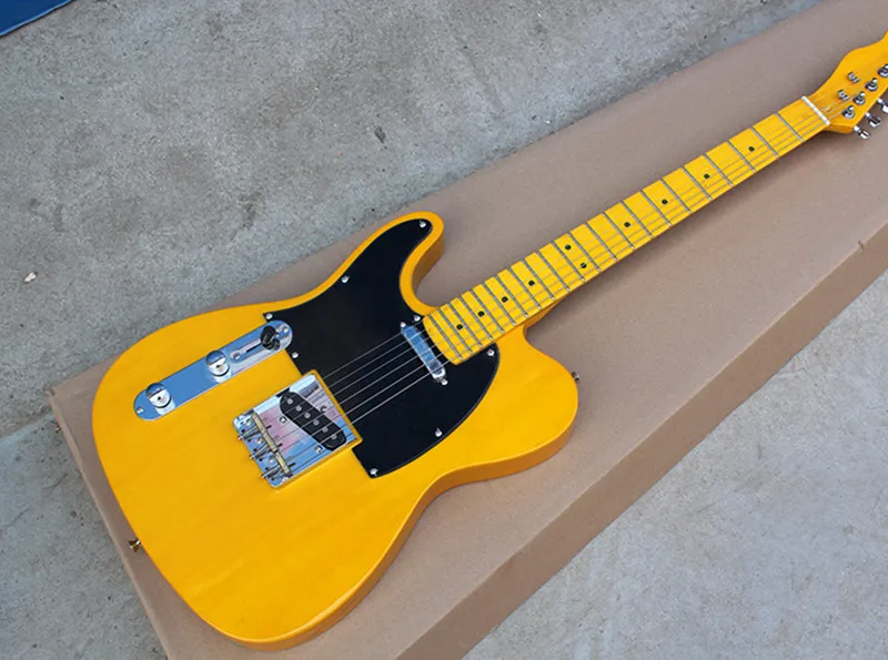

Factory custom left handed yellow body electric guitar with TL pickups,black pickguard,yellow maple fretsboard,can be customized