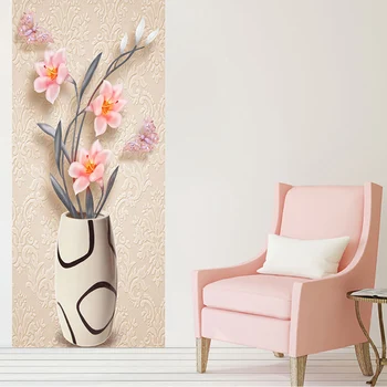 

PVC Self-Adhesive Waterproof Door Sticker 3D Stereo Vase Flower Photo Wallpaper Living Room Study Home Decor Modern Wall Papers
