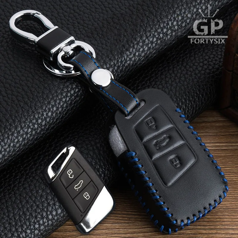 Genuine Leather Car Key Remote Cover Case For Volkswagen VW Tiguan MK2