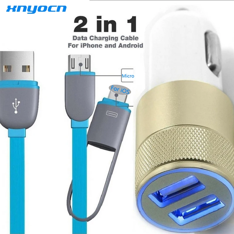 2 ميناء 3.1A المزدوج USB هاتف محمول سيارة شواحن + 2in1 3ft 8-دبوس و المصغّر USB إلى كابل يو اس بي ل فون 6 زائد 5 s 4 s سامسونج غالاكسي