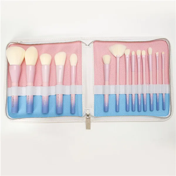 VDL+ My Destiny Pro 14Pcs Makeup Brushes Set Gradient Pink Yellow Soft Blusher Powder Complete Cosmetic Brush Kit with Bag - Handle Color: Pink with bag