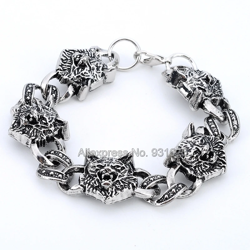 

Nightclub Retro Vintage Punk Stainless Steel Wolf Head Charm Bracelet Charms Bracelets for Cool Men Fashion Jewelry Gift