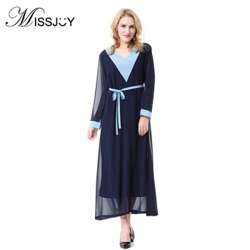

MISSJOY Muslim Arab Middle East Dubai Saudi Malaysian Ladies Long robe Fashion temperament patchwork vintage Casual V-Neck dress