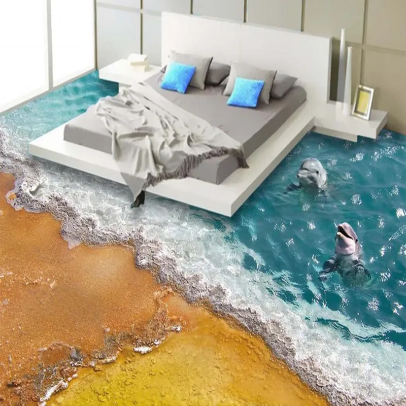 

beibehang papel de parede 3D self-adhesive floor wall painting beach sea bedroom living room flooring dolphin wallpaper mural