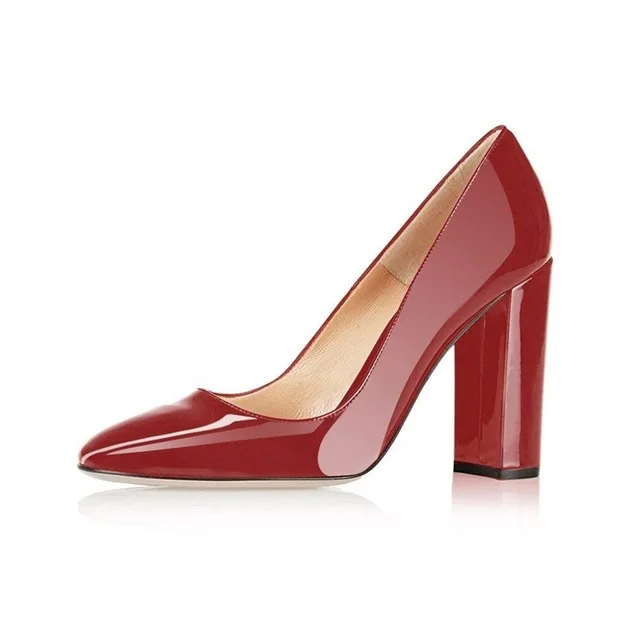 Lovirs/женские пикантные туфли-лодочки из лакированной кожи с острым носком на квадратном каблуке; великолепные вечерние туфли на шпильке; пикантные женские туфли-лодочки; американские размеры 5-15 - Цвет: Wine Red