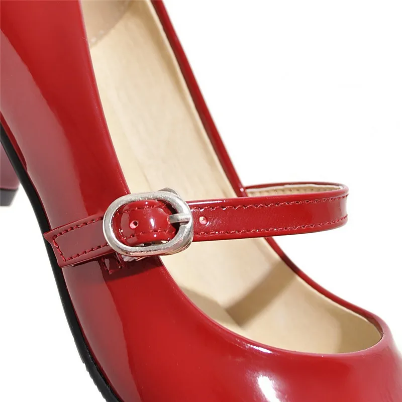 Meotina/туфли на высоком каблуке женские туфли мэри джейн лакированные туфли-лодочки на среднем каблуке женские туфли с квадратным носком и пряжкой красного цвета размера плюс 33-43