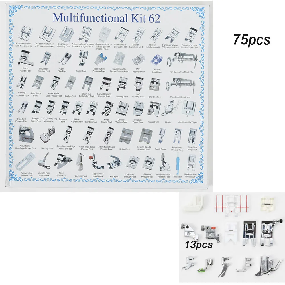 42/48/52/62/75/85 шт Главная/Внутренний швейная машина ноги прижимной Швейные машина ног Наборы для брата Singer Janome - Цвет: kit 75