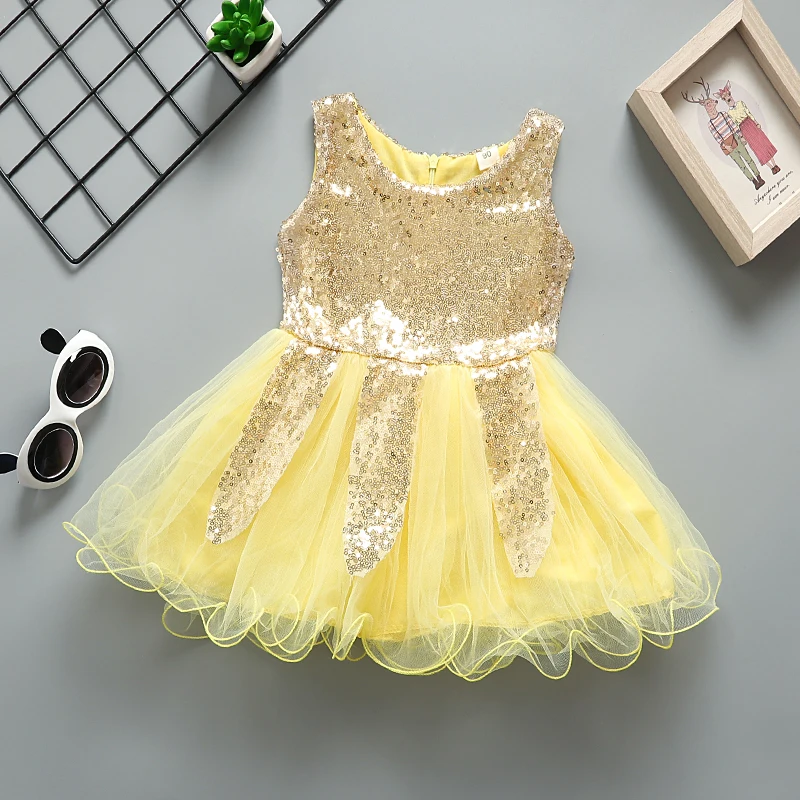 

Fashion Kids Wedding Dress Girls Shining Dress Little Girls Casual Sleeveless Sequin Lace Dress Children's Summer Party Dress