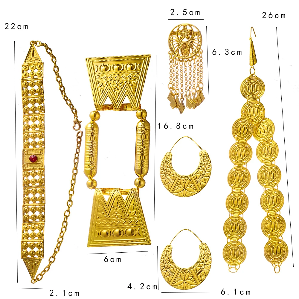 Ethlyn Latest Gold Color Red Stone Women Eritrean Ethiopian Traditional Wedding Jewelry Sets S112