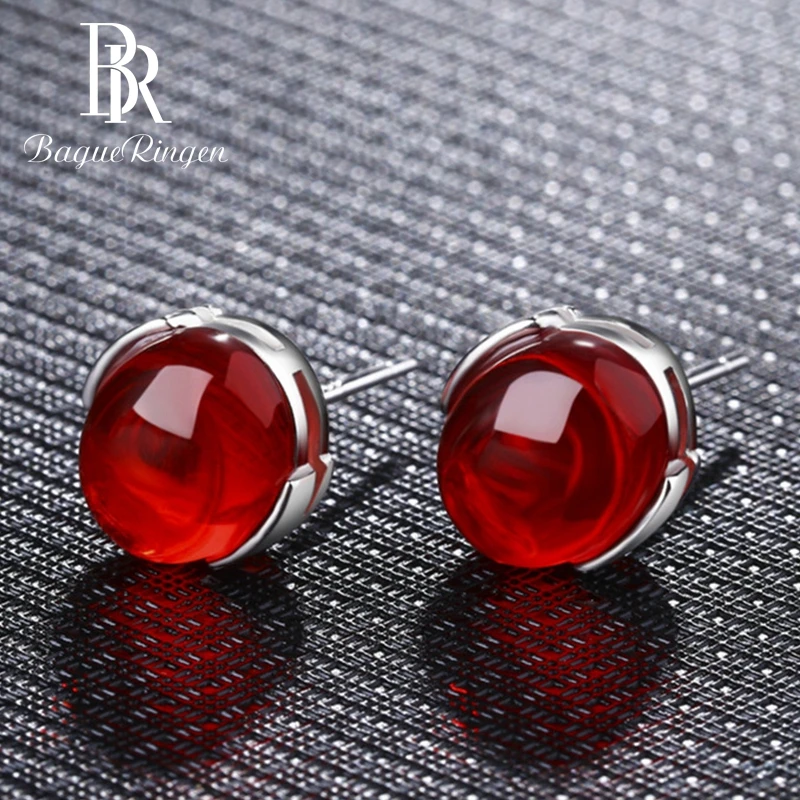 

Bague Ringen Ethnic Stud Earings Fashion Jewelry for Women 925 Sterling Silver Red Green Gemstone Earrings Party Wedding Gift