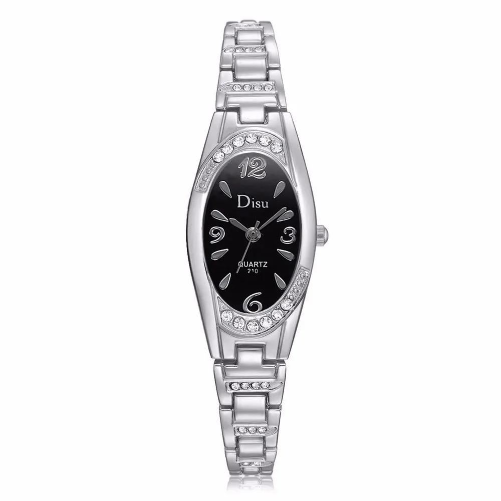 Овальной формы, что стрелки маленького циферблата часы для Для женщин элегантные Стразы Часы-браслет с бриллиантами платье кварцевые наручные часы Relogio feminino - Цвет: E