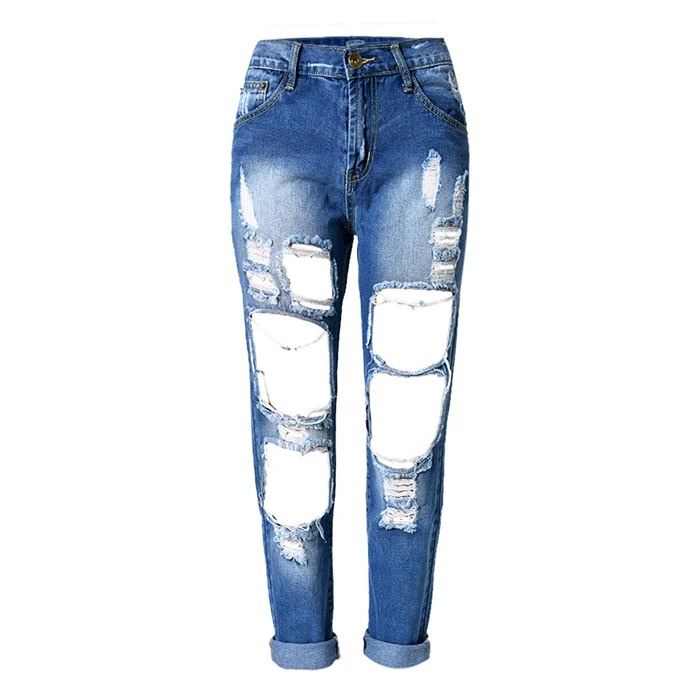 Boyfriend рваные женские джинсы с высокой талией Весна Лето бренд Европейский Стиль Модные Винтажные Большие размеры джинсовые брюки femme - Цвет: shenlanmobai