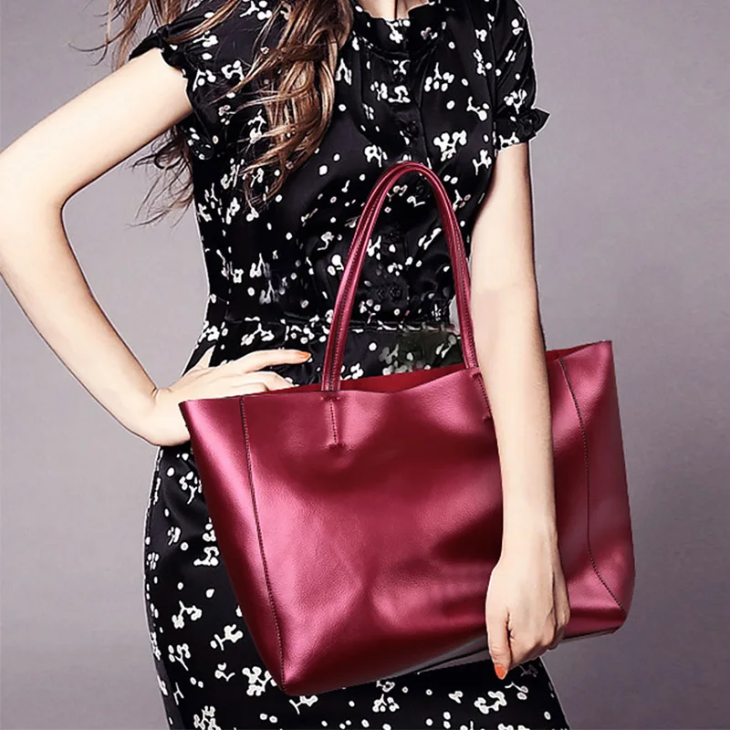

Luxury Women Genuine Leather shoulder bags high quality cow leather ladies handbags elegant fashion Business female large totes