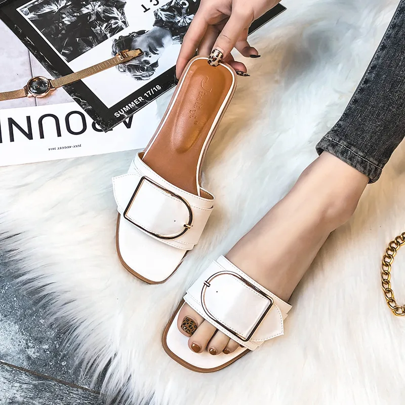 

TANGNEST Single Band Sandals Summer Outdoor Slides Buckle Beach Slippers Size 10 Casual Flat Summer Shoes for Holiday XWT1864