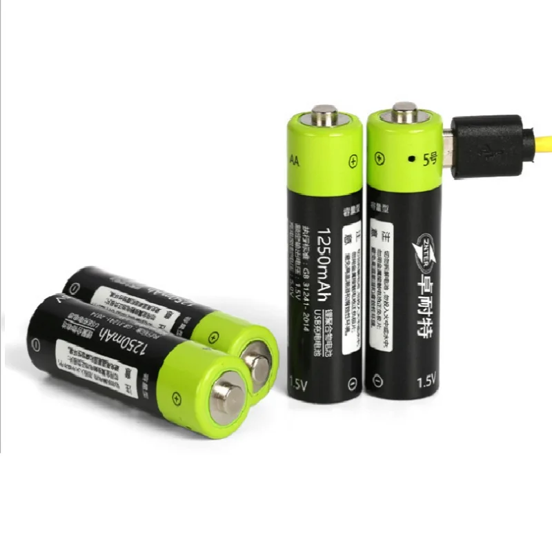 ZNTER AA перезаряжаемая батарея 1,5 V 2A 1250mAh usb зарядная литиевая батарея с микро USB кабелем