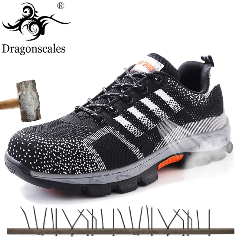 

Dragonscales Men Steel Toe Cap Work Safety Shoes Breathable Genuine Puncture Proof Safety Boots Anti-Smash Protection Footwear