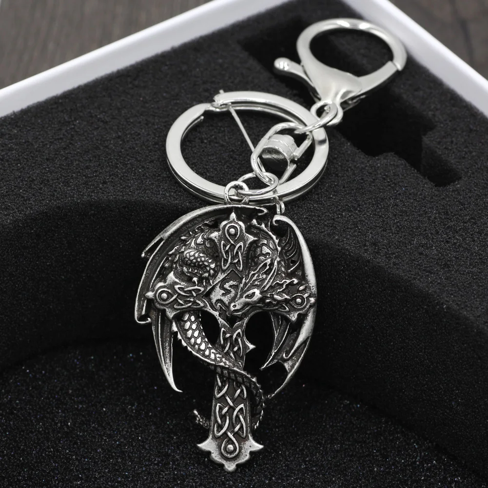 

XCC Antique Men Nrose celtic dragon in cross guardian crossreligious cross keychain