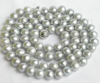 

FREE SHIPPING>@@> Hot sale new Style >>>>>length 26" round Gray freshwater pearl necklace j7535