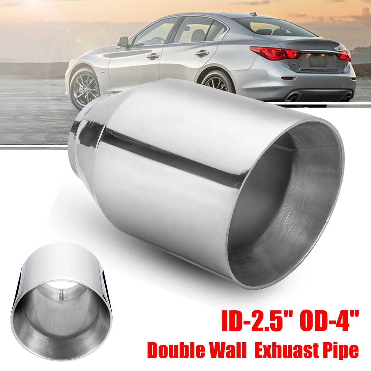 Universal 2.5" Inlet 4" Outlet Car Exhaust Tip Auto Tail Pipe Muffler
