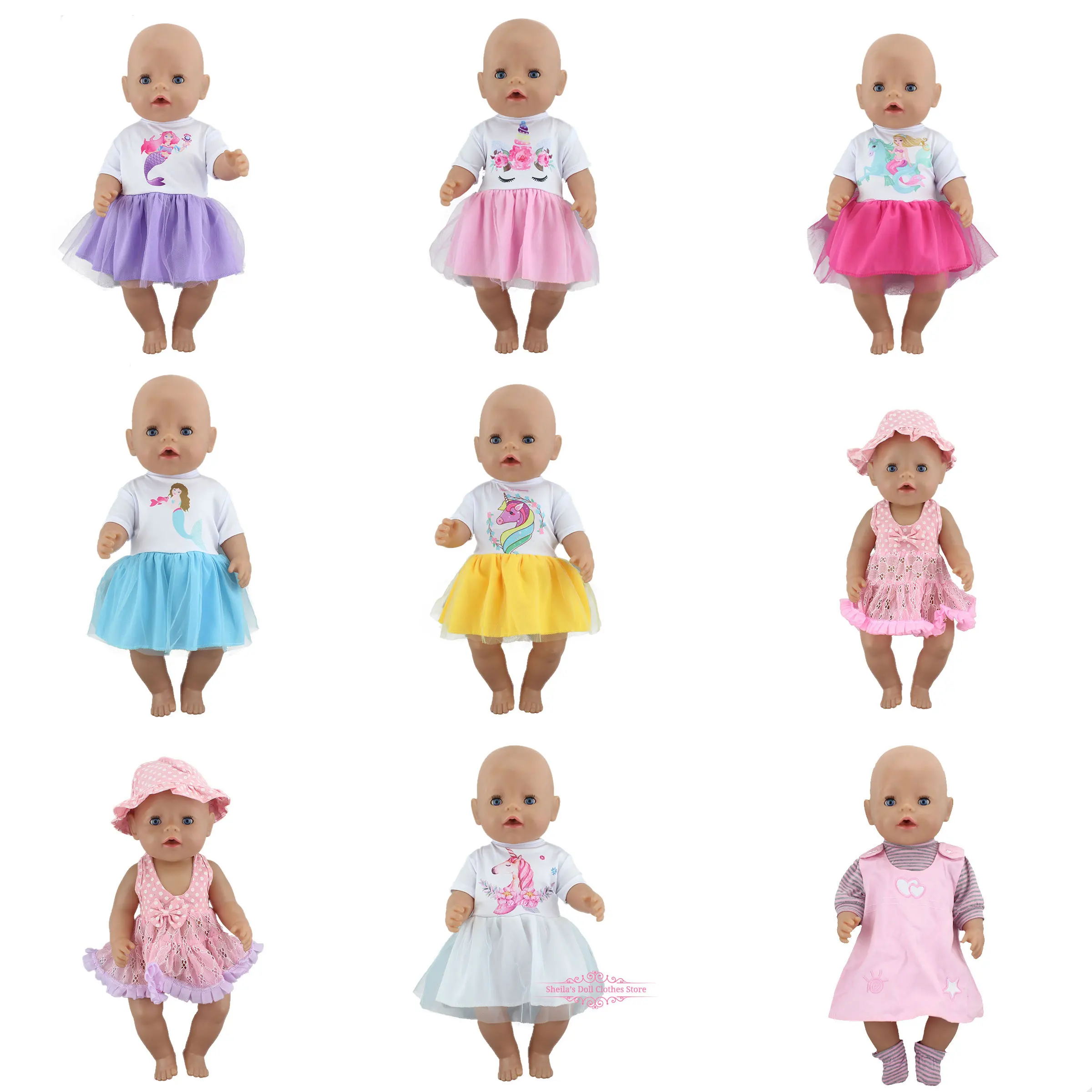 New Dress Fit For 17 Inch 43cm Baby Doll, Dolls Clothes And Accessories