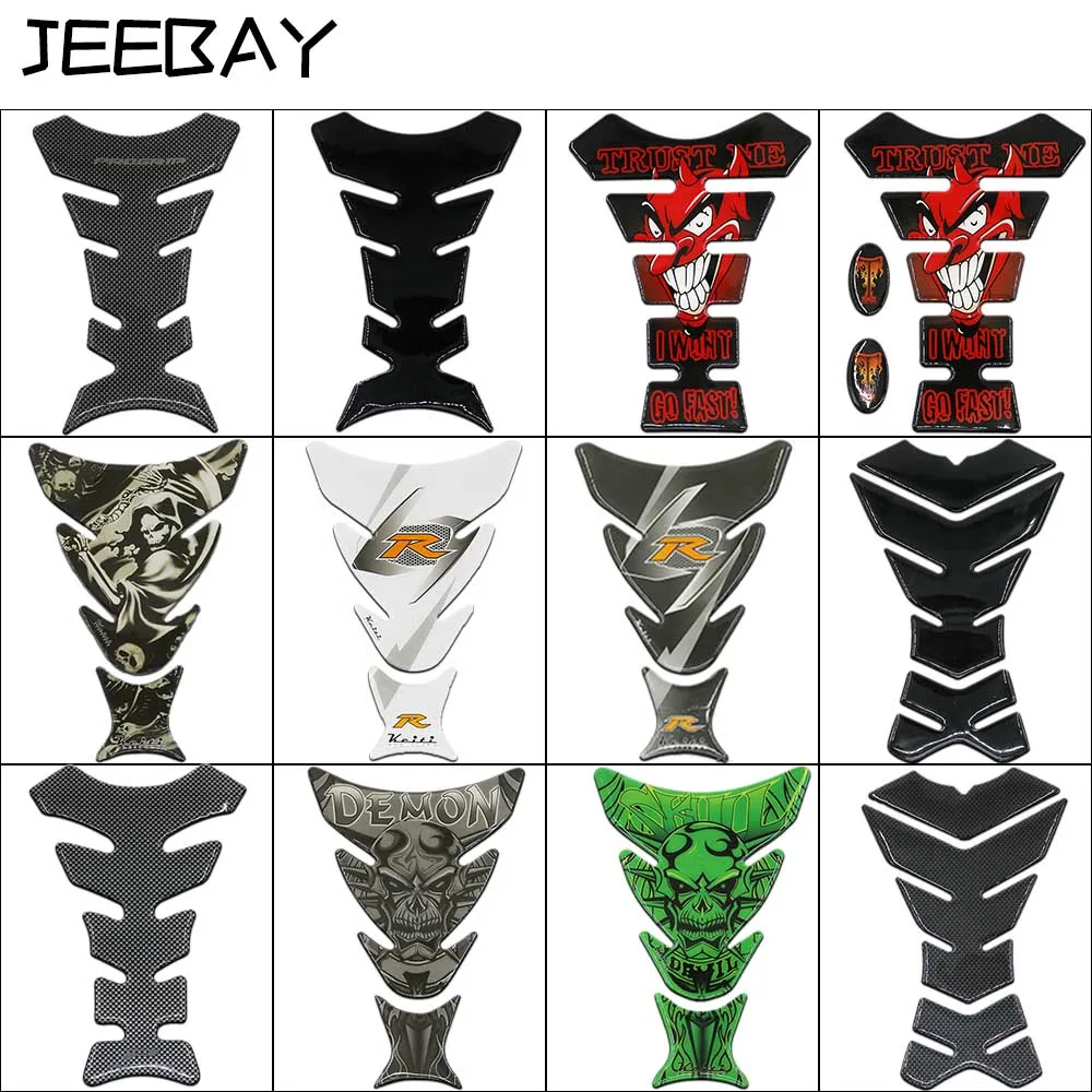 

JEEBAY New Car Motorcycle Tank Sticker Decals 3D Carbon Fiber Devil Skull Logo Protect Fuel Tank Pad moto Racing Accessories