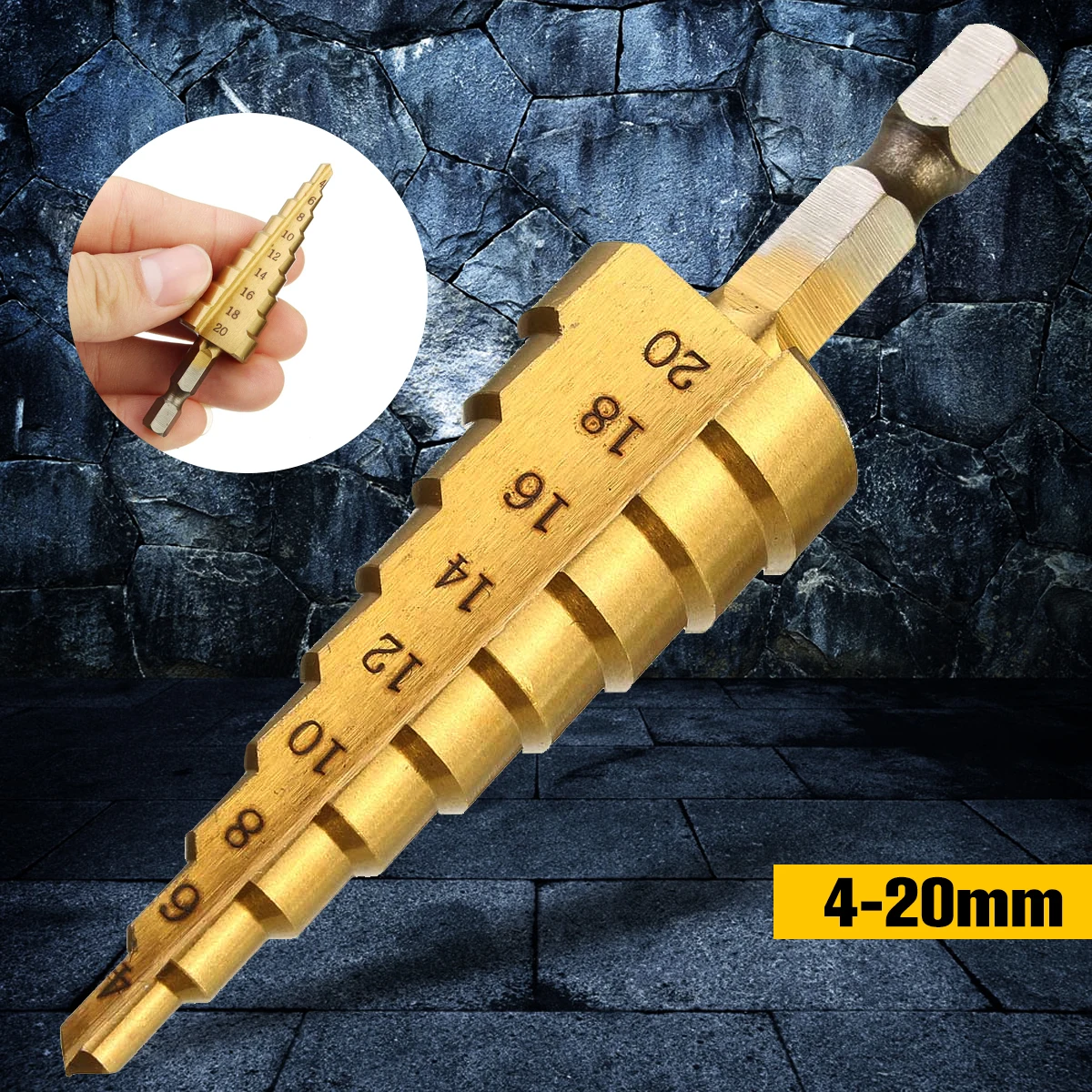  Doersupp 1PC Hex Titanium Step Cone Drill Bit Hole Cutter 4-20MM HSS For Sheet Metal Drilling Power