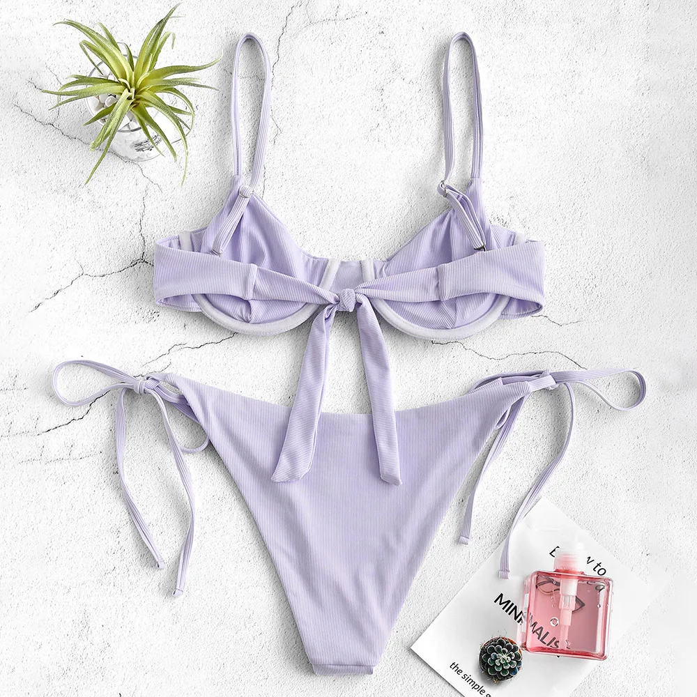 ZAFUL مضلع Underwire التعادل الجانب مجموعة البكيني السباغيتي الأشرطة منخفضة مخصر مثير لباس سباحة Underwire مبطن رفع ثوب السباحة