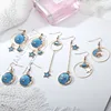 Nouveau mode bleu espace univers lune étoile boucles d'oreilles pour femmes couleur or univers planète cercle asymétrie longues boucles d'oreilles ► Photo 3/6