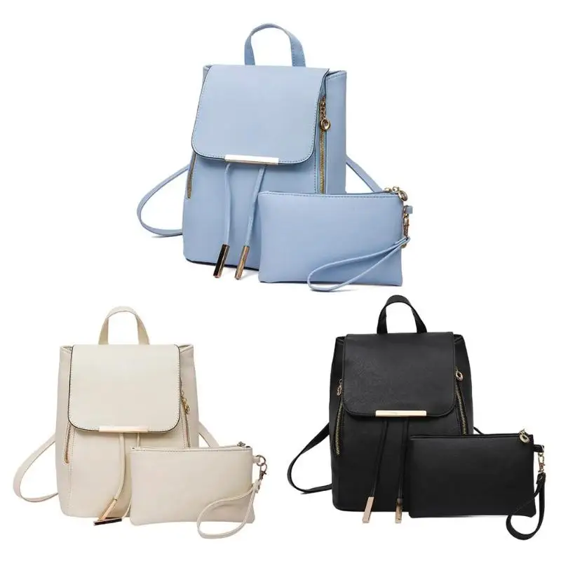 

2pcs/Set Women Backpacks Fashion Students Soft PU Leather Backpack Casual School Backpacks Travel Bag