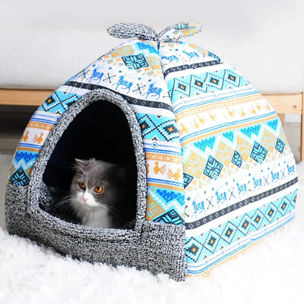 

Hot Fleece Soft Pet Yurt Home Dog Bed Puppy Dog Kennel Pet Bed House For Dog Cat Small Animals Home Dog House With Mat Chihuahua