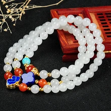 Подлинная браслет Джейд на три круга браслет-цепочка 6 мм бусы, браслет с Красный Манао, лазурит