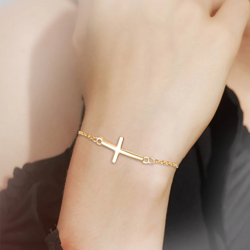 

100% Stainless Steel Woman Bracelet Cross Silver/Gold Cross Bracelets Crucifix Jesus Christian Religiosos Bracelets Bangles