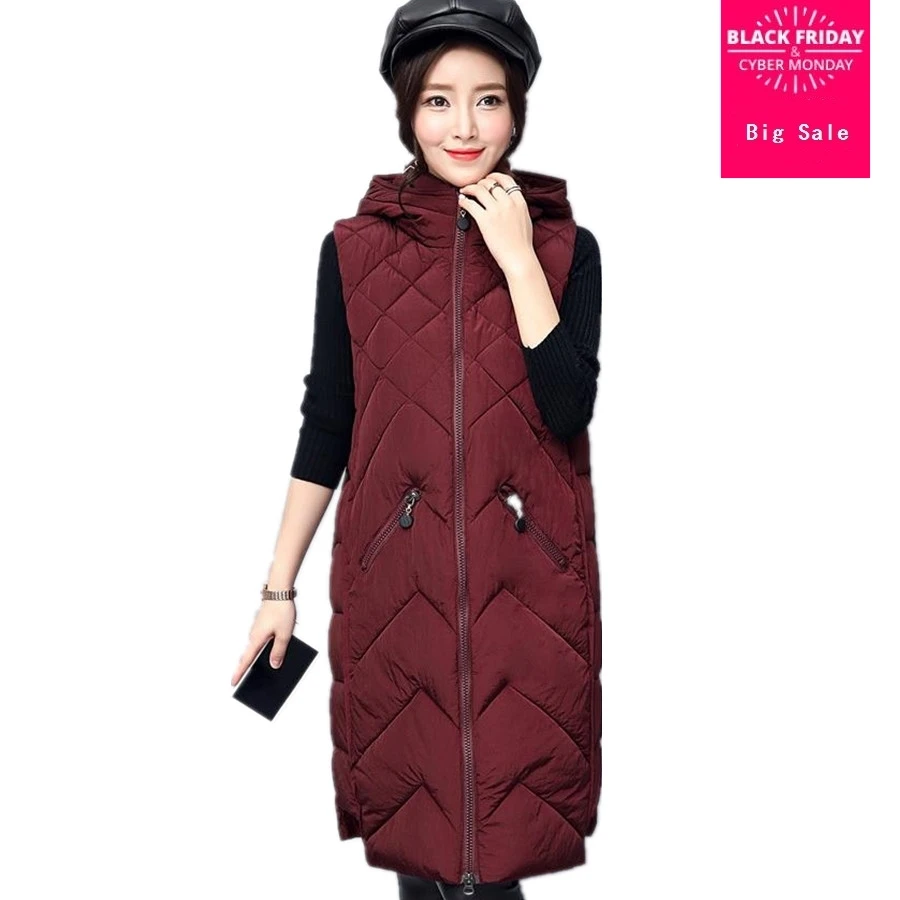 New Plus Size Vest Women High Quality Hooded Sleeveless Winter Jacket